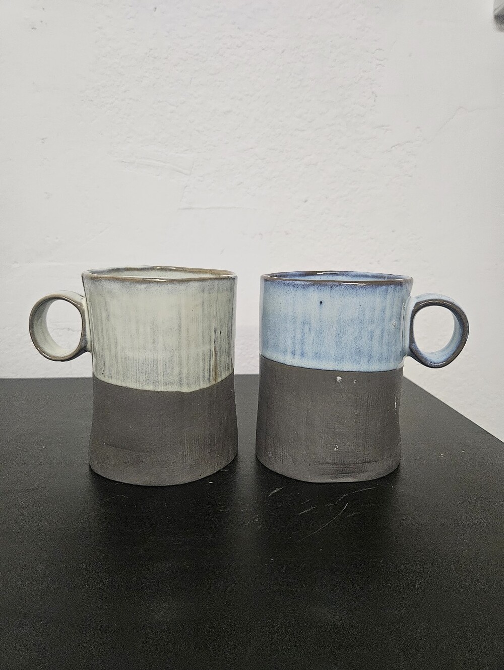Handmade Ceramic Two-Tone Mug Set - Blue and Cream Tops